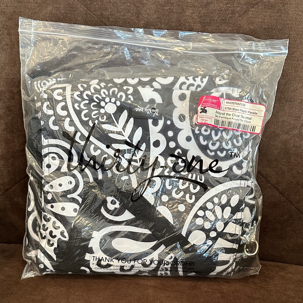 Thirty-One Around The Clock Thermal Cooler Lunchbox Black Playful Parade NIP